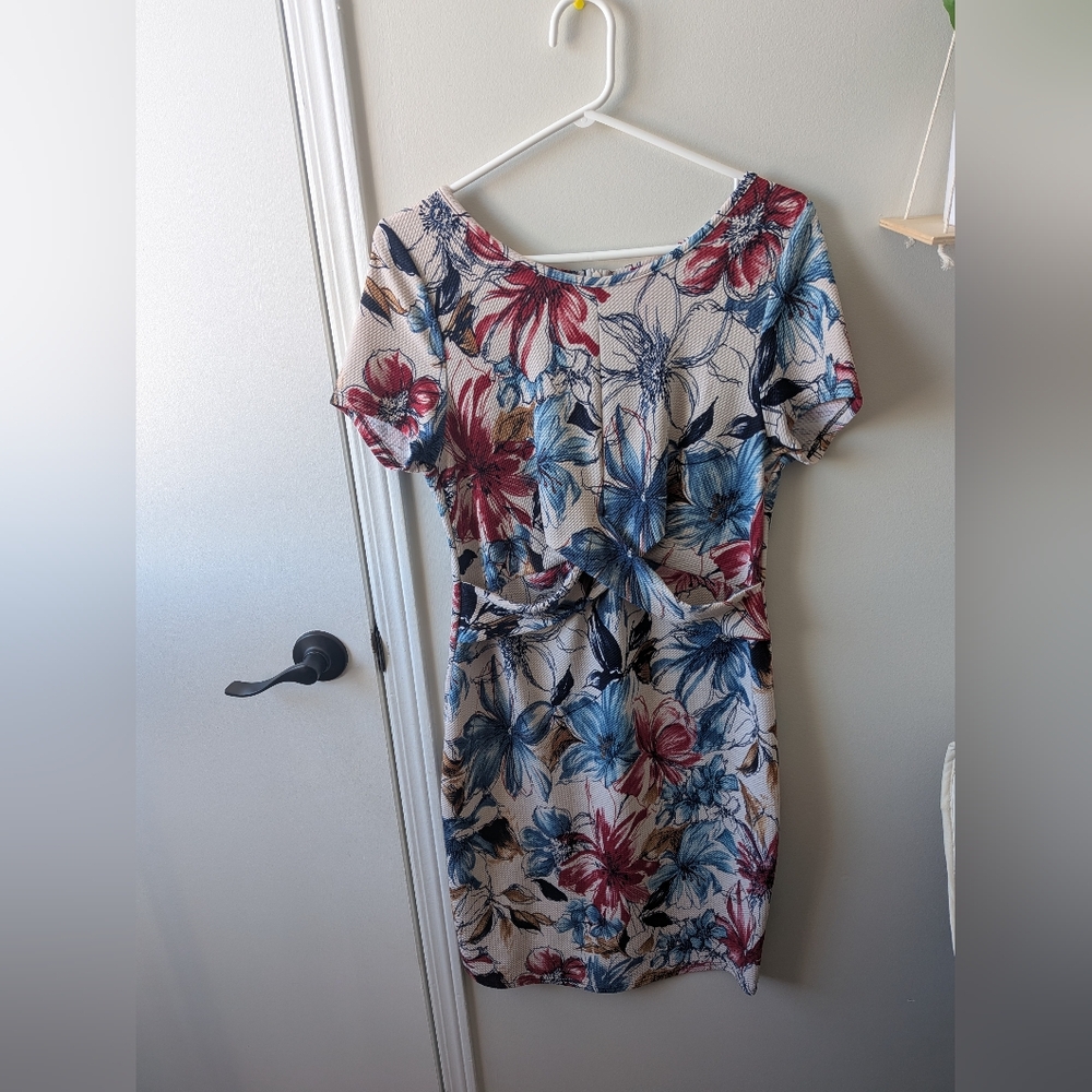 Hello MIZ Floral Midi Dress in Red and Blue